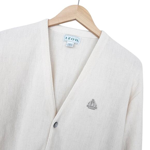 Vintage Izod Ivory Cardigan Sweater Sz L Made in USA - Picture 1 of 5